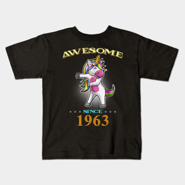 Awesome Since 1963 T Shirt Cute Unicorn Floss Birthday Gift Kids T-Shirt by InterFish